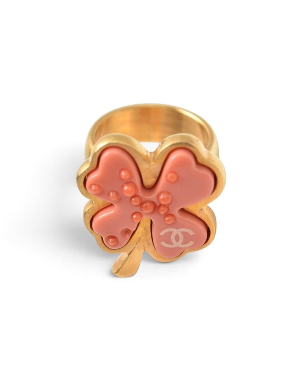 Chanel Ring CC Logo Flower Motif Pink Gold